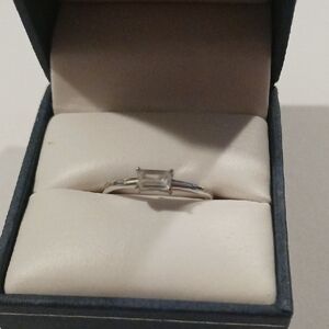 Sterling Silver Emerald-Cut Solitaire Ring - Clear Stone